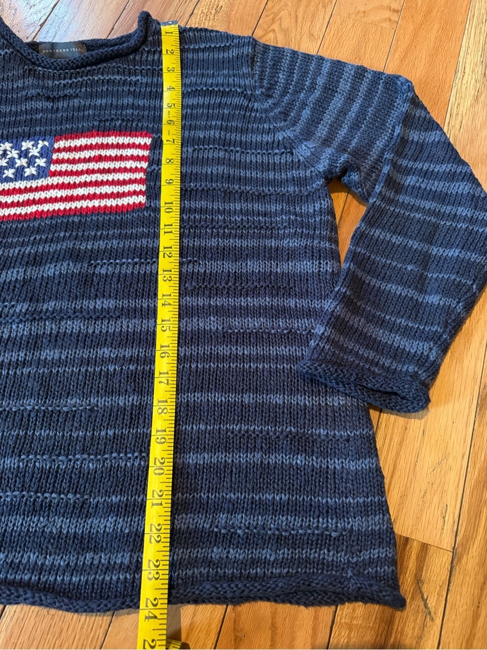 Northern Isles American Flag Crew Neck Sweater Navy Blue Striped Women’s Size XL - Picture 7 of 11